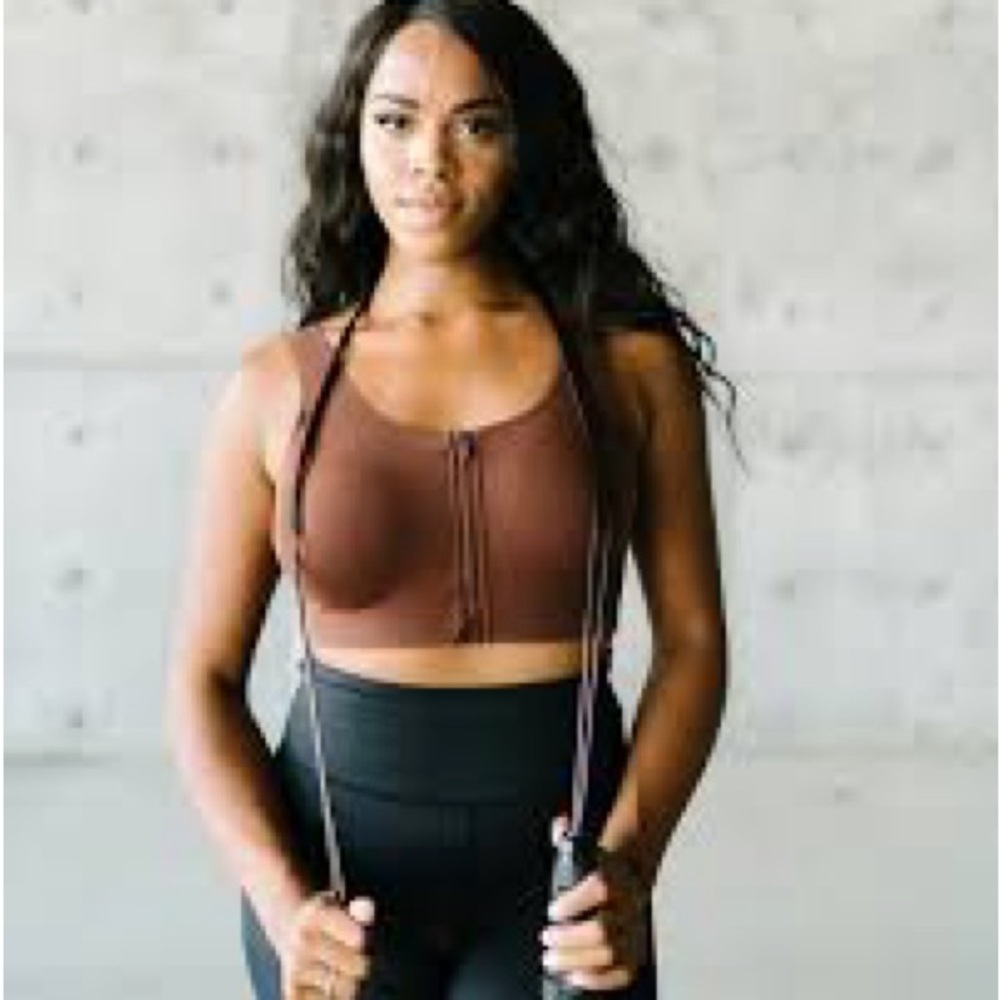 Zyia Active Coffee Front Zipper Access Bra (S)